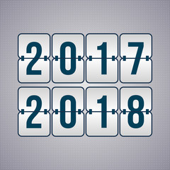 2017, 2018 New Year vector scoreboard. Blue and grey flip symbol on dotted background
