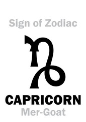 Astrology Alphabet: Sign of Zodiac CAPRICORN (The Mer-Goat). Hieroglyphics character sign (single symbol).