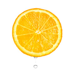 Fototapeta na wymiar Slice of orange with drop of essential oil isolated on white