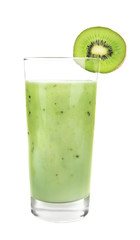 Kiwi milk shake on white background