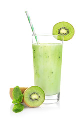 Kiwi milk shake on white background