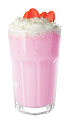 Strawberry milk shake on white background