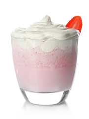 Strawberry milk shake on white background