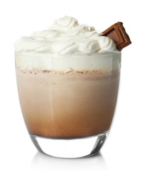 Chocolate milk shake on white background