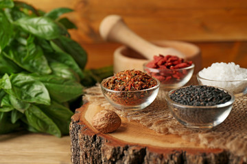 Composition with different spices, closeup