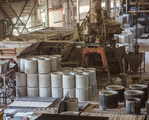 Stack of precast reinforced concrete slabs in a house-building f