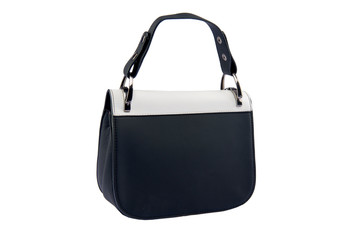 Black female leather bag isolated on white background.