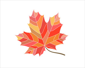 Fallen autumn leaf, isolated red maple leaf on white background, wallpaper, icon, labels, flyers and poster.