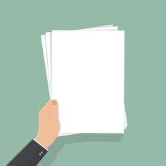 Hand of businessman holding blank paper,clean sheet,flat design,vector eps10