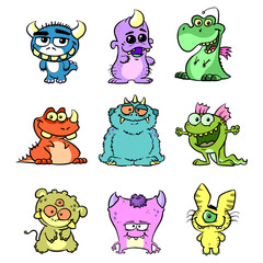 Monster Set mit niedlichen Cartoon Kreaturen