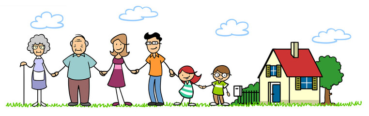 Familie und Kinder vor Einfamilienhaus