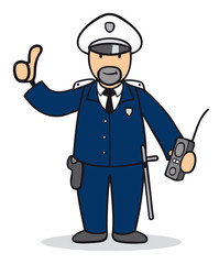 Cartoon Mann bei Polizei hält Daumen hoch