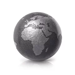 Velvet curtains North Europe Black iron globe 3D illustration europe and africa map on white background