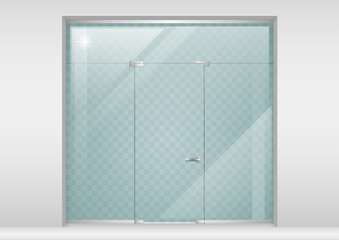 Glass Partition with a door. Modern equipment for the office or shopping center. Showcase. Vector graphics