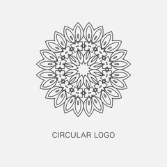 Logo design template, creative intricate  monogram, abstract round emblem, mono line decorative icon, vector mandala illustration