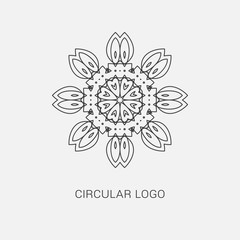 Logo design template, creative monogram, abstract round emblem, mono line decorative icon, vector illustration