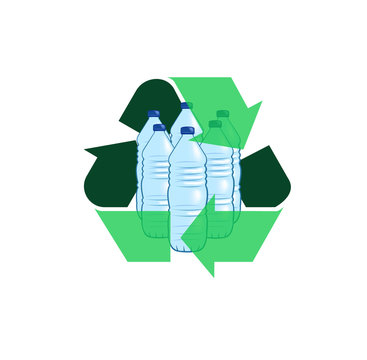 Vector image of water bottles with recycling symbol