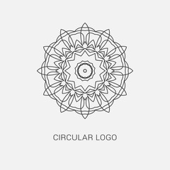 Logo design template, creative intricate  monogram, abstract round emblem, mono line decorative icon, vector mandala illustration