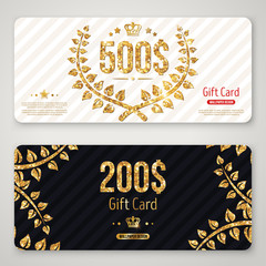Gift card layout template with gold laurel wreath
