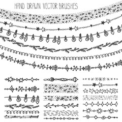 Winter garland  brushes.Christmas doodle set.Black