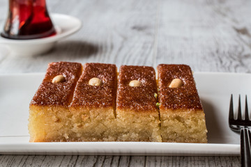 Turkish Dessert Sambali , Sambaba  or Damascus with tea.