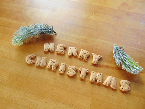 Merry christmas written with cookies