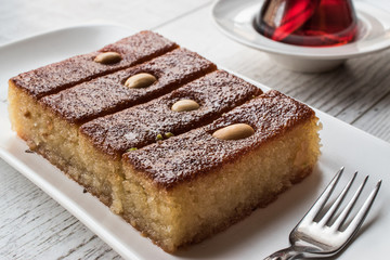 Turkish Dessert Sambali , Sambaba  or Damascus with tea.