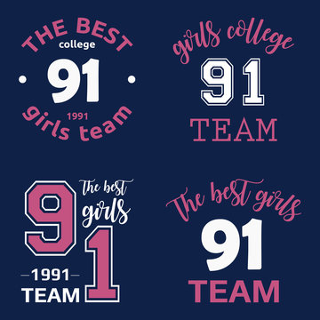 The best girls team college logo 91 isolated vector set