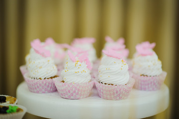 children party sweets cakes cream white pink blue decoration