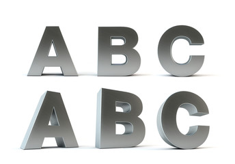 Letters metal A B C 3d rendering - PATH SAVE