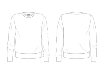 White men's sweatshirt template, front and back view