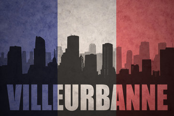 abstract silhouette of the city with text Villeurbanne at the vintage french flag