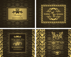 Set of wedding invitations in vintage style