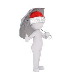 3d man wearing a Santa hat and holding an umbrella