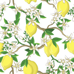 Floral pattern with lemons and white flowers.