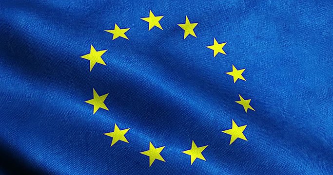 EU flag, euro flag, flag of european union waving, yellow star on blue background