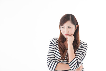 Fototapeta premium カジュアルポートレート・ミドル女性(白バック)