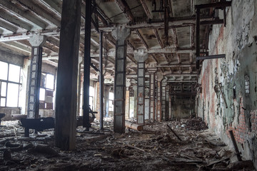 Fototapeta na wymiar Abandoned ruins of Voronezh factory of radio components