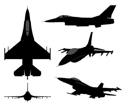Set of military jet fighter silhouettes