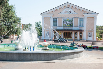 Town Square with theater and a fountain.City Konotop, Sumy regio
