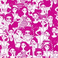 Saeamless pattern with doodle women.