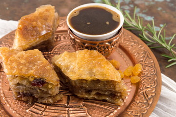 Homemade baklava dessert on a plate