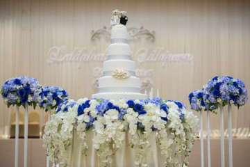 White wedding cake with flower
