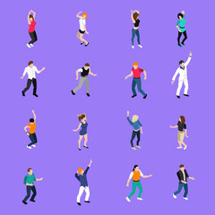 Dancing People Movements Isometric Icons collection 