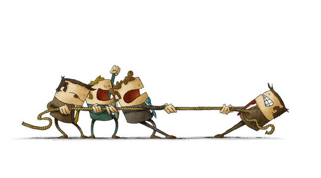 businessmen pulling a rope