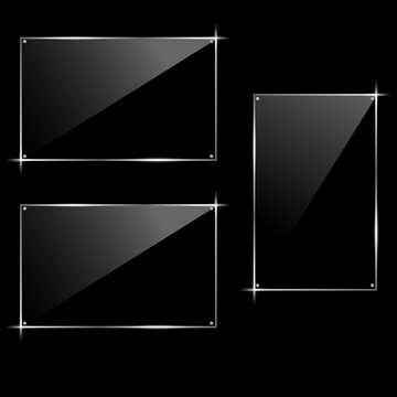 Horizontal and vertical rectangular glass black frame. Hi-tech modern design. Vector illustration.