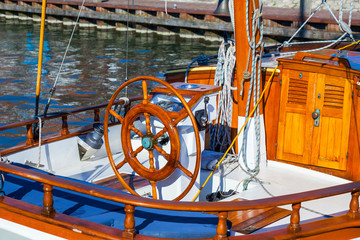 Details sailing yacht close-up in the Gulf city of Volendam