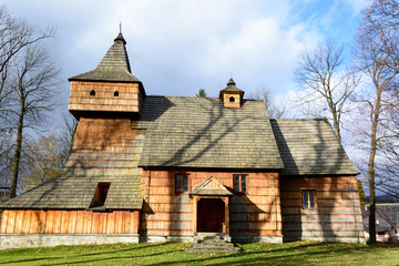 Fototapeta na wymiar Gothic wooden church in Grywald