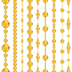 Luxury borders with yellow diamonds. Luxury brilliant design with golden bright crystals. Vector illustration