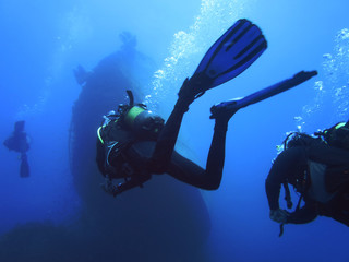 Scuba diving. sunken ship